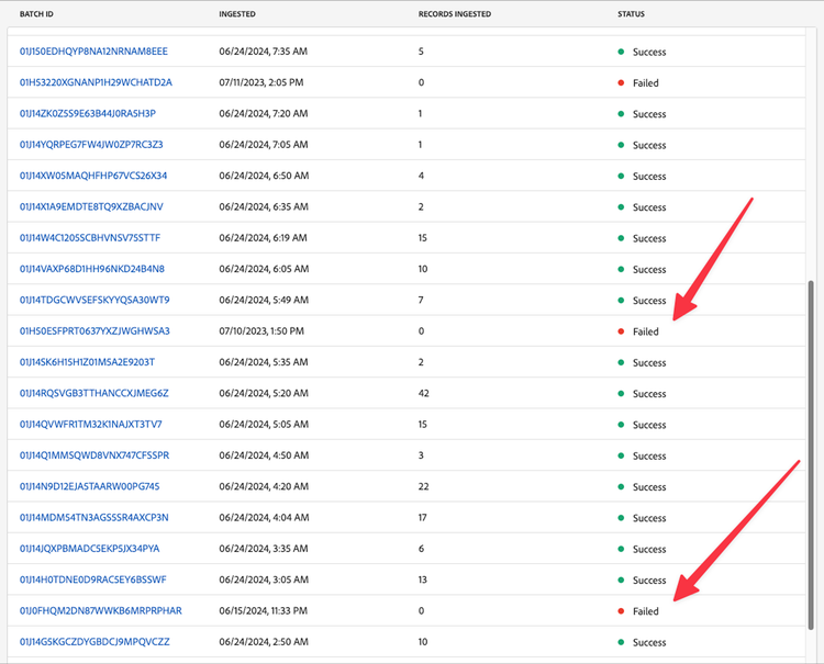 The occasional Failed Batch of data into Experience Platform